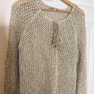beige open-knit sweater